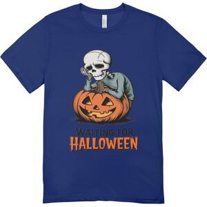 Waiting for Halloween Skeleton pumpkin t-shirt | hanes softstyle unisex XL
